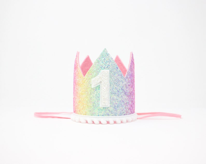 Half Birthday Crown 1/2 Birthday Crown Half Birthday Girl Outfit Baby Birthday Crown Pastel Rainbow Glitter Crown Baby Pink Accent image 3