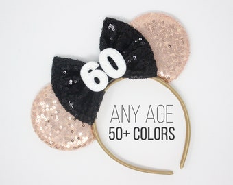 60th Birthday Mouse Ear Headband | 60th Birthday Ears 60th Birthday Mouse Ears | 60th Birthday Ears | Choose Age + Bow