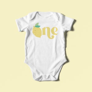 Lemon First Birthday Bodysuit 1st Birthday Infant Baby Rib Bodysuit Citrus First Birthday Outfit Lemon ONE image 1