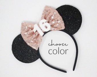 16th Birthday Mouse Ears Headband | Sweet 16 Mouse Ears | 16th Birthday Mouse Ears | Park Ears | Choose Color + Age