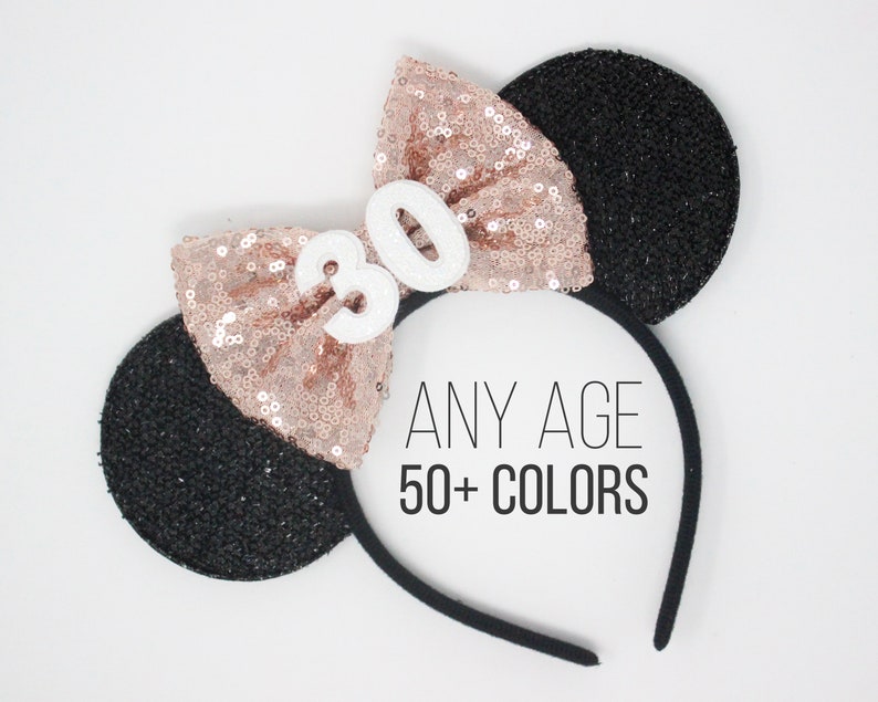 50th Birthday Mouse Headband 50th Birthday Ears 50th Birthday Mouse Ears 50th Birthday Party Ears Choose Age Bow Color image 9