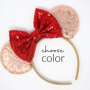 Rose Gold Mouse Ears | Pastel Candy Color Rose Gold Mouse Headband | Rose Gold Ears | Choose Bow Color