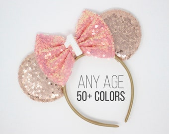 Rose Gold Mouse Ears | 1st Birthday Rose Gold Mouse Ears | Rose Gold Mouse Ears | 1st Birthday Ears Rose Gold | Choose Bow Color