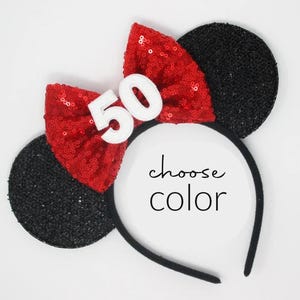 50th Birthday Mouse Ears | Mouse Ears 50th Birthday | 50th Birthday Ears | Birthday Ears | Choose Age + Bow Color