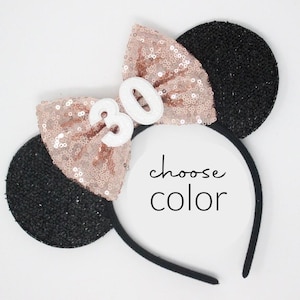 30th Birthday Mouse Ears Headband | Mouse Birthday Ears | 30th Birthday Party Mouse Ear | Choose Color + Age