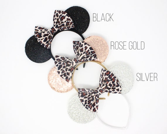 Cheetah Bow Sequin Mouse Ears Headband | Choose Bow Color