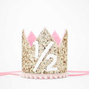 Half Birthday Crown | 1/2 Birthday Crown | Half Birthday Girl Outfit | Baby Birthday Crown | Gold Glitter Crown + Choose Color