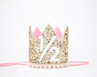 Half Birthday Crown | 1/2 Birthday Crown | Half Birthday Girl Outfit | Baby Birthday Crown | Gold Glitter Crown + Choose Color