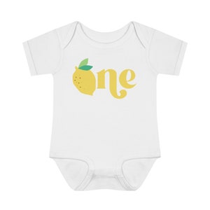 Lemon First Birthday Bodysuit 1st Birthday Infant Baby Rib Bodysuit Citrus First Birthday Outfit Lemon ONE White
