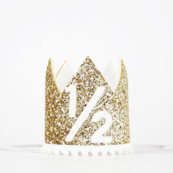 Couronne demi-anniversaire | Couronne 1/2 anniversaire | Tenue de demi-anniversaire pour fille | Couronne d'anniversaire de bébé | Couronne de paillettes d'or + choisir la couleur