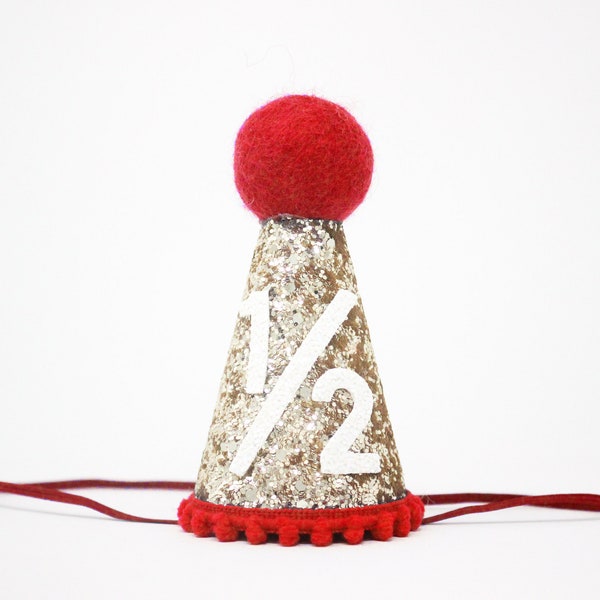 Chapeau 1/2 anniversaire | Demi-chapeau d'anniversaire | Tenue garçon demi-anniversaire | Chapeau de fête bébé | Chapeau à paillettes dorées + Choisissez la couleur