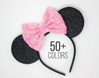 Pink Mouse Ears | Pink Mouse Headband | Mouse Ears with Pink Bow| Mouse Ears Headband | Choose Ear + Bow Color