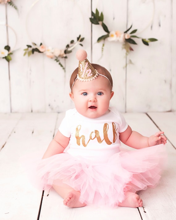 1 2 Birthday Hat Half Birthday Hat Half Birthday Girl Outfit Baby Party Hat Gold Glitter Hat Baby Pink Accents