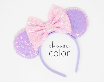 Candy Lilac Sequin Mouse Ears Headband | Choose Bow Color