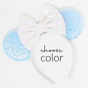 Candy Color Mouse Ears Headband One Size | Kids and Adult Party Mouse Ears | Pastel Sequin Mouse Ears | Choose Ear + Bow Color