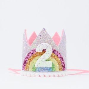 3rd Birthday Crown Girl Pastel Rainbow Birthday Party Crown Pink Birthday Crown Unicorn Birthday Party Hat Choose Birthday Number image 10