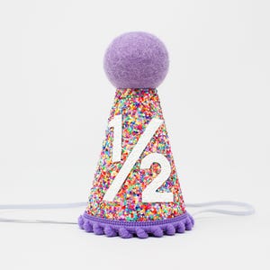 1/2 Birthday Girl Hat | Half Birthday Baby Party Hat | Baby Pink Hot Pink Lilac | Mosaic Glitter Hat + White Glitter 1/2