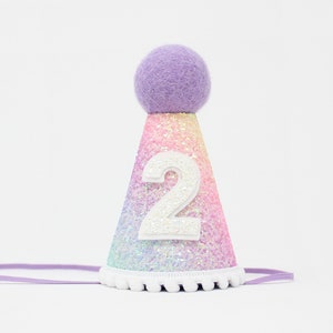 2nd Birthday Hat | Second Birthday Hat | 2nd Birthday Girl Outfit | Second Birthday Outfit Girl | Pastel Rainbow Glitter Hat + Choose Color