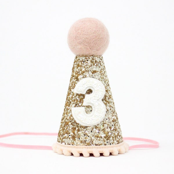 3e anniversaire chapeau fille | 3e chapeau de fête d'anniversaire | 3e chapeau de fête d'anniversaire | 3e anniversaire fille | 3ème tenue d'anniversaire fille | Rose bébé doré