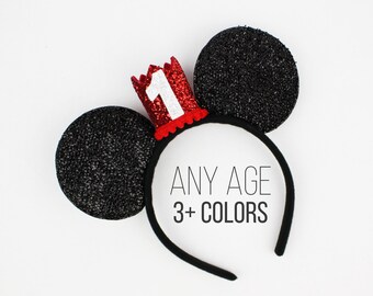 1st Birthday Mouse Ears | 1st Birthday Mouse Ears | Mouse Birthday Ears Birthday Ears | Mouse Party Crown | Choose Age + Hat Color