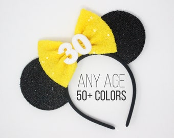 30th Birthday Mouse Ears | Mouse Birthday Ears | 30th Birthday Girl Birthday Ears | Park Ears | Choose Age + Bow Color