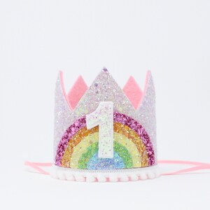 3rd Birthday Crown Girl Pastel Rainbow Birthday Party Crown Pink Birthday Crown Unicorn Birthday Party Hat Choose Birthday Number image 6