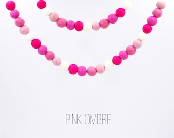 Pink Ombre Pom Pom Garland | Pink Felt Balls Garland | Nursery Wall Decor Pink | Pink Birthday Decor Girl | Choose Length