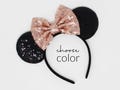 Rose Gold Mouse Ears Headband One Size | Kids and Adult Party Mouse Ears | Black Sequin Mouse Ears | Choose Bow Color