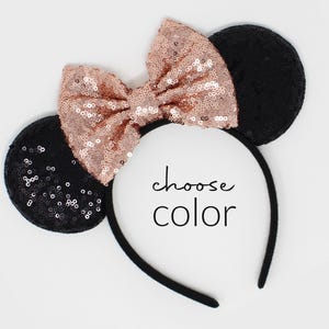 Black Sequin Mouse Ears Headband | Choose Bow Color