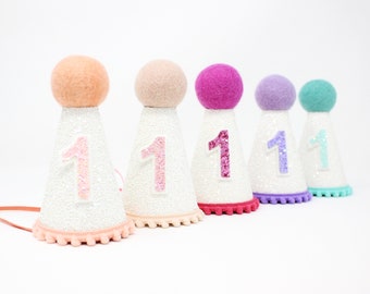 First Birthday Hat | 1st Birthday Hat | 1st Birthday Girl Outfit | First Birthday Outfit Girl | White Glitter Hat + Choose Color