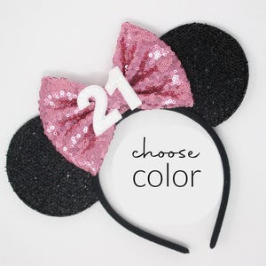 21st Birthday Headband | 21st Birthday Ears | 21st Birthday Mouse Ears | 21st Birthday Mouse Ears | Choose Age + Bow Color