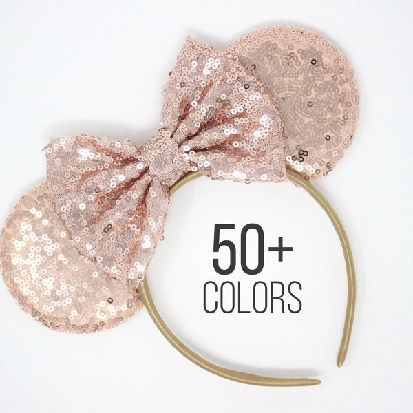 Rose Gold Mouse ears One Size | Mouse ears | Mouse headband | Party ears | Rose Gold Mouse ears | Choose Ear + Bow Color