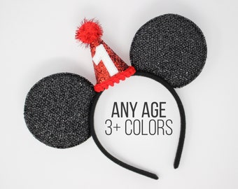 1st Birthday Mouse Ears | 1st Birthday Mouse Ears | Mouse Birthday Ears Birthday Ears | Mouse Party Hat | Choose Age + Hat Color