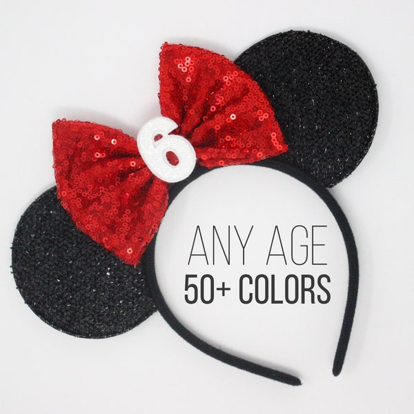 6th Birthday Mouse Ears Headband | Birthday Ears | 6th Birthday Ear | Birthday Headband | Choose Age + Color