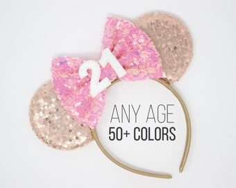 Rose Gold Birthday Ears | 21st Birthday Mouse ears | Mouse headband | Mouse ears | Rose Gold Mouse ears | Choose Age + Color