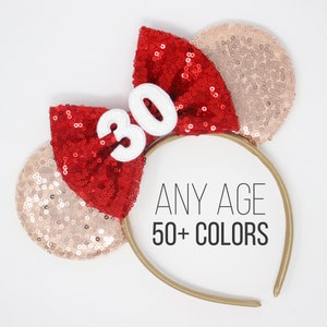 30th Birthday Mouse Ears | 30th Birthday Mouse Ears 30th Birthday | Ears Rose Gold Mouse Ears | Choose Age + Color