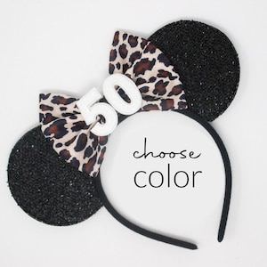 Birthday Mouse Ears Cheetah Bow | Mouse Birthday Ears | Birthday Ears | Cheetah Ears | Choose Age + Ear Color