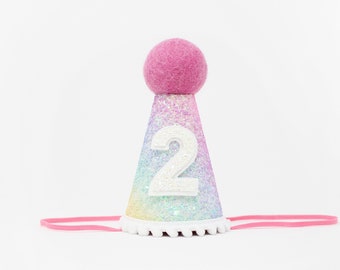 Rainbow 2nd Birthday Hat | 2nd Birthday Girl Outfit | 2nd Birthday Party Hat | Pastel Rainbow Glitter