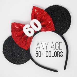 50th Birthday Mouse Headband 50th Birthday Ears 50th Birthday Mouse Ears 50th Birthday Party Ears Choose Age Bow Color image 8