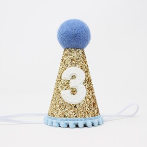 3rd Birthday Party Hat | Third Birthday Hat | 3rd Birthday Boy Outfit | Gold Glitter Hat + Choose Color + White Glitter 3