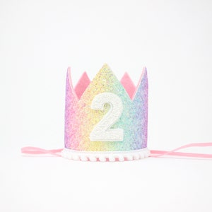 Half Birthday Crown 1/2 Birthday Crown Half Birthday Girl Outfit Baby Birthday Crown Pastel Rainbow Glitter Crown Baby Pink Accent image 4