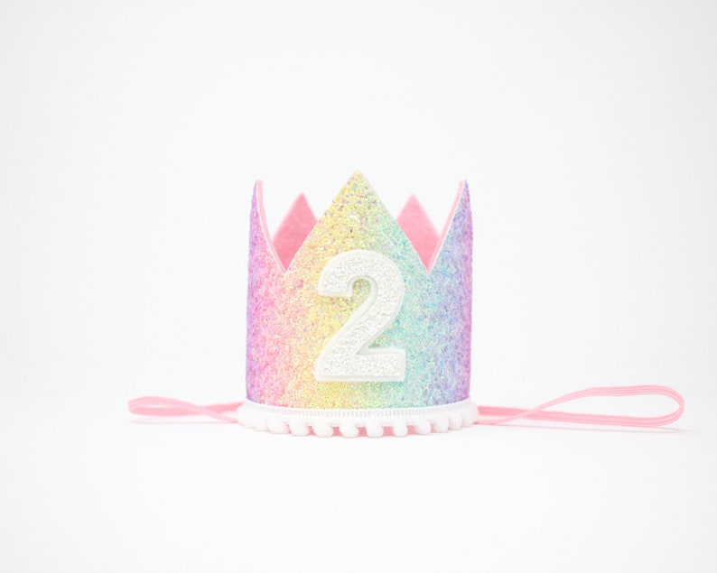 Half Birthday Crown 1/2 Birthday Crown Half Birthday Girl Outfit Baby Birthday Crown Pastel Rainbow Glitter Crown Baby Pink Accent image 4
