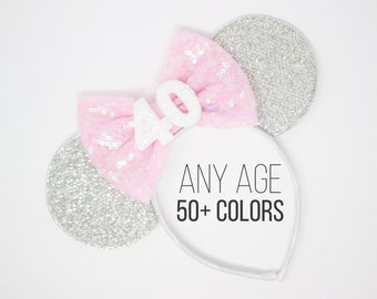 40th Birthday Mouse Headband | 40th Birthday Ears | 40th Birthday Mouse Ears | 40th Birthday Party Ears | Choose Age + Bow Color