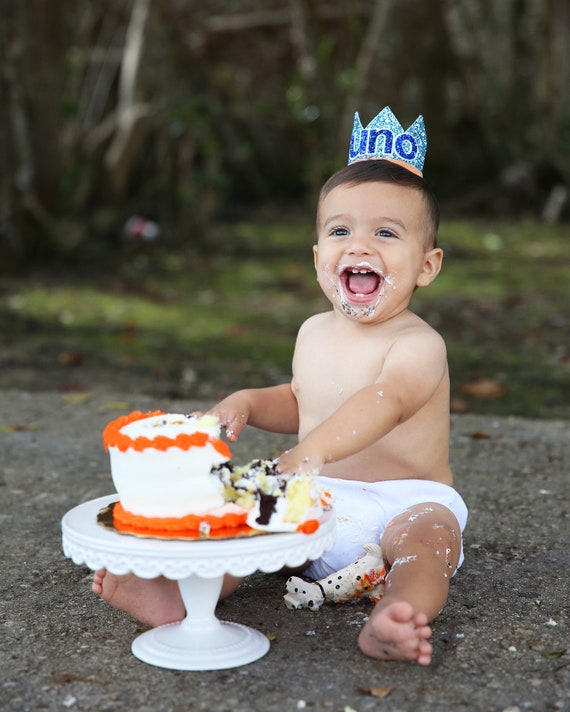 Corona de primer cumpleaños de UNO / Corona de 1er cumpleaños / Traje de  niño de 1er cumpleaños / Traje de primer cumpleaños Niño / Corona de brillo  azul Acento naranja -  México