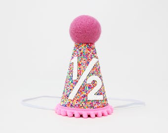 Gorro de fiesta de medio cumpleaños para niña / Gorro con purpurina de mosaico + Elige color + Purpurina blanca 1/2