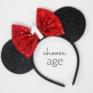 1st Birthday Mouse Ears Headband | Black Sequin Mouse Ears | Any Age Choose Color