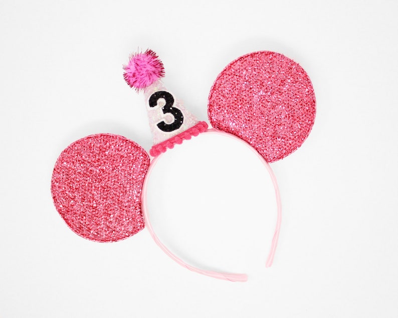Disney Birthday Party Hat Disney Birthday Ears Pink First Birthday Disney Ears Minnie Mouse 1st Birthday Ears with Mini Hat
