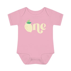 Lemon First Birthday Bodysuit 1st Birthday Infant Baby Rib Bodysuit Citrus First Birthday Outfit Lemon ONE Pink