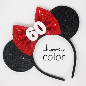60th Birthday Mouse Ears | Mouse Ears 60th Birthday | Mouse Birthday Ears | 60th Birthday Mouse Ears | Choose Age + Bow Color