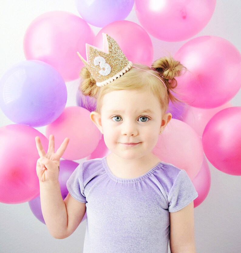 3rd Birthday Crown Third Birthday Girl 3rd Birthday Outfit Girl Birthday Hat Third Birthday Outfit Girl Gold Baby Pink image 1